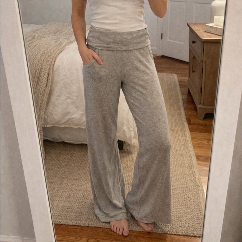 Gray oatmeal Wide-Leg Pants fold over flare lounge xs GUC